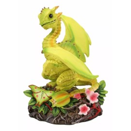 Fantasy Green Thumb Yellow Starfruit Dragon Statue Fairy Garden Collectible