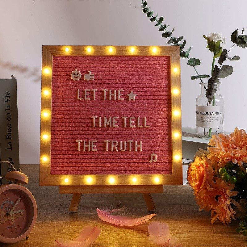 Pink Felt Letter Board with Stand, Built-in LED Lights With