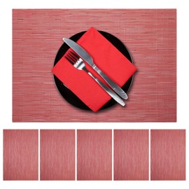 marysgift Red Placemats Set of 6 Countertop Protection Wipeable Table Mats Non Slip Heat Resistant Durable and Easy to Clean Indoor for Dining 30x45cm, Red 2