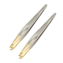 Neoreser Pack of 2 tweezers, tweezers, stainless steel slanted eyebrow clip, for facial care for plucking eyebrows (gold-plated)