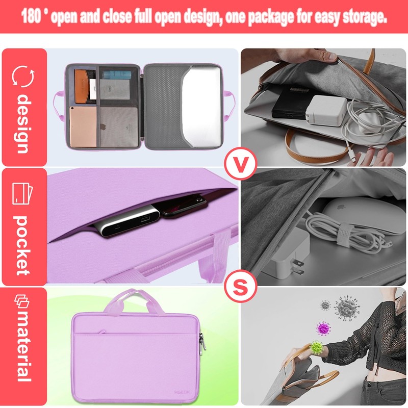 Hseok Laptop Case 13.3-14 inch Briefcase Handbag, Water-Resistant and Shockproof