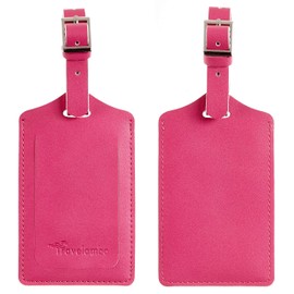 Travelambo 8 Pack Luggage Tags Faux Leather for Suitcases Travel Bag Labels with Protection Cover ID (Rose Red)