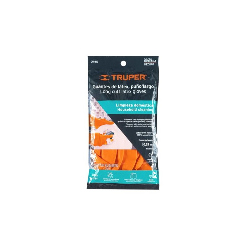 Truper GU-312, Guantes de látex para limpieza, medianos