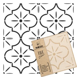 NAKLEO Lucca Spanish Moorish Flower Moroccan Tile Stencil for Painting, 20 x 20 cm, Plastic Reusable Floor Stencil DIY, Wooden Furniture Wall Decoration - Terracotta