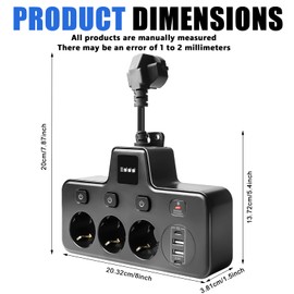 GAOUTO 3 Fach Anschlüsse Steckdosenverlängerung, 4000W Fach Steckdosenleiste, 16A USB Mehrfachsteckdose Steckdosenleiste mit 3 USB-Anschlüssen für Büro, Hause und Reisen