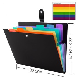 CRRONG 2Pcs Accordion Folder Black Expanding File Folder 13 Pockets Document Organizer Binder Folders with Pockets for School Supplies Office, HC041