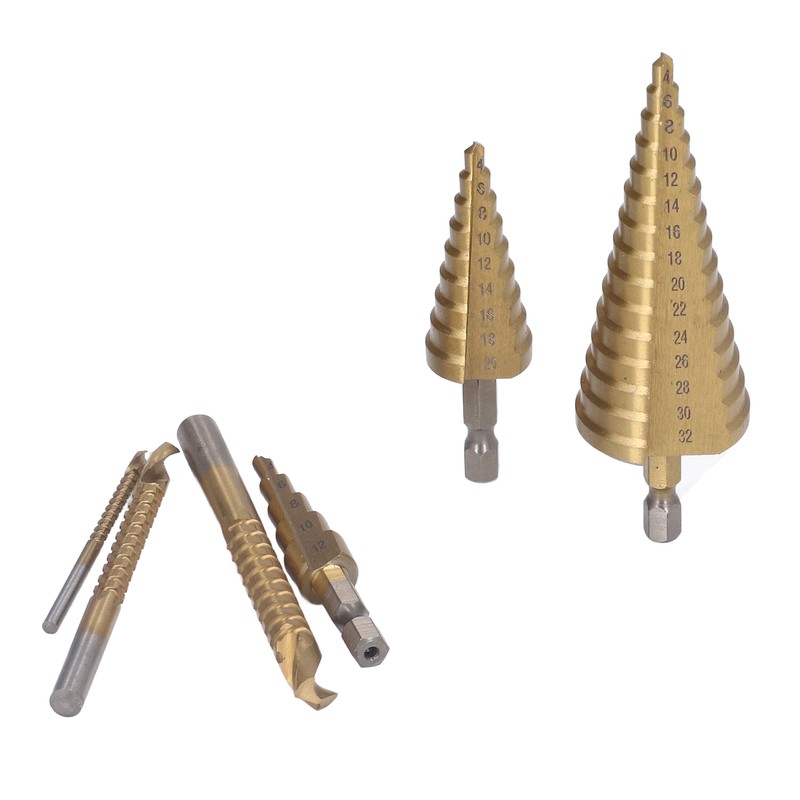 3Pcs Step Drill Bit Hex Shank Straight Grooved HSS Ti