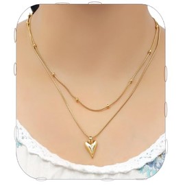 Heart Layered Gold Necklace for Women Dainty 14k Gold Chain Heart Pendant Necklace Stack Statement Trendy Hypoallergenic Non Tarnish Trendy Necklace Jewelry