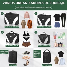 RAINSMORE 6 PCS Cubos de Compresión Organizadores de Viaje Packing Cubes Compression Impermeable Organizador de Maletas Equipaje 4 Tamaños con Bolsa para Zapatos y Bolsa para Ropa Sucia (Negro)