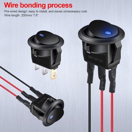 Twidec/8pcs SPST Rocker Interruptor de control para coche o barco 20A 12V DC encendido/apagado verde rojo azul amarillo (se puede elegir) luz LED con cables presoldados, Azul