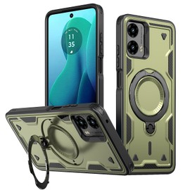 COTDINFOR Case for Moto G Play 4G 2024 Case with Magnetic 360°Ring Invisible Stand [Compatible with Mag-Safe] Double Shockproof Protection Women Men Case for Moto G Play 4G 2024 Green TH