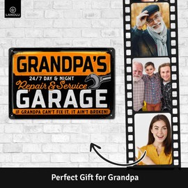 LANOLU Grandpa's Garage Decor - Workshop Sign, Metal Plaque, 12x8"