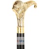 Brass Lion Handle Cane - Black Wooden Walking Stick, Handcrafted,