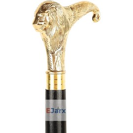 Brass Lion Handle Cane - Black Wooden Walking Stick, Handcrafted, Perfect for Men & Women, Folds 3 Ways