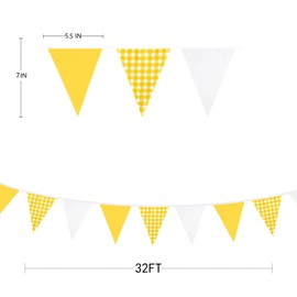 32Ft Yellow Party Decorations Buffalo Plaid Checkered Fabric Triangle Pennant Banner Flag Bunting for Wedding Bridal Shower Birthday Baby Shower Engagement Bee Sunflower Lemon Theme Party Supplies