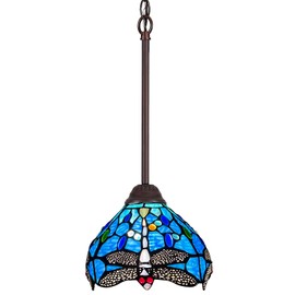 Capulina Mini Tiffany Lamp Stained Glass Pendant Light 8 Inches Wide Blue Dragonfly Tiffany Style Hanging Lamp for Kitchen Island Dining Room Hallway Home