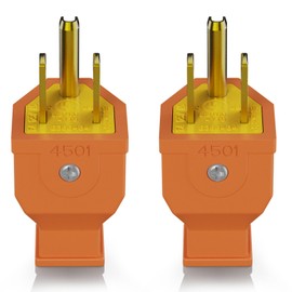 ELEGRP Straight Blade Plug, Extension Cord Ends Replacement Plug, 15 Amp 125 Volt, NEMA 5-15P, 2 Pole 3 Wire Grounding Plug, UL Listed, Orange, 2 Pack