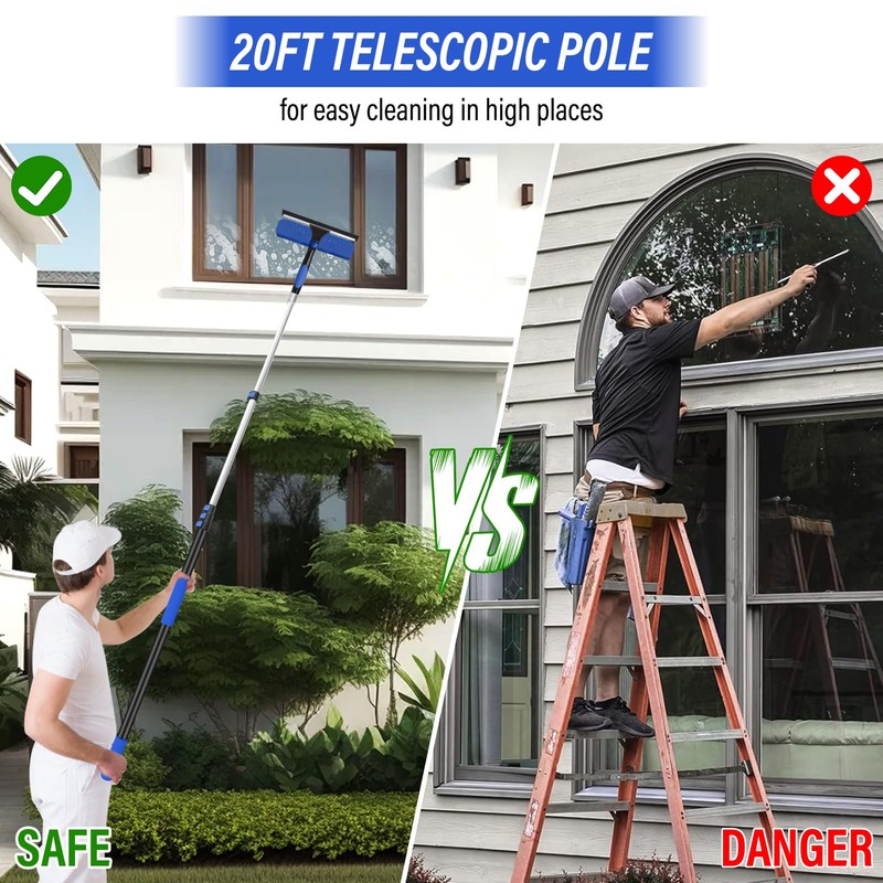 26FT Window Washing Kit with Extension Pole,High Reach Duster Kit,Cobweb