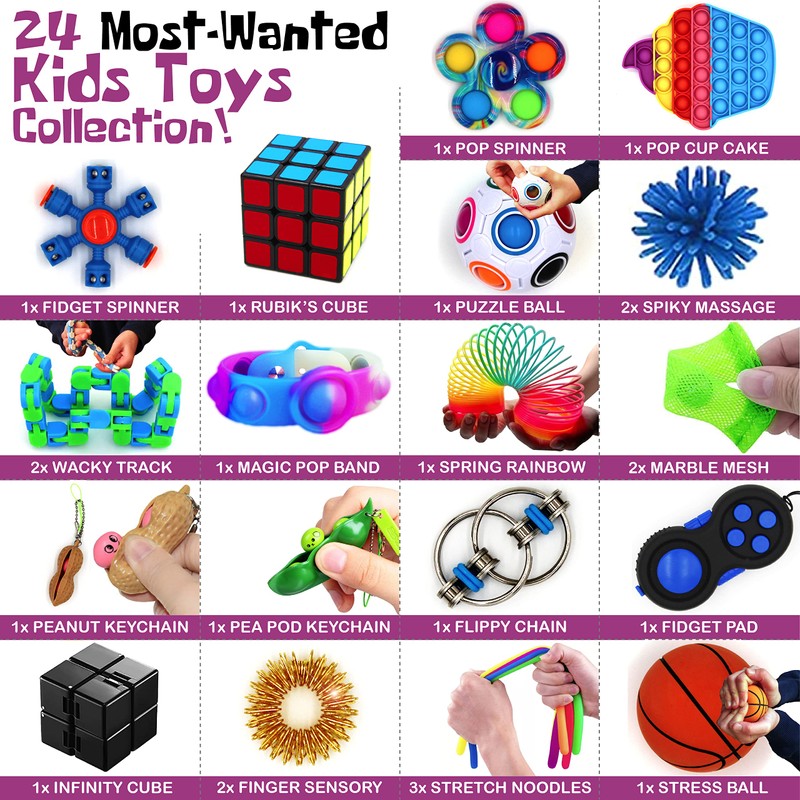 BURVARO Fidget Toy Pack, Anxiety Relief, Party Bag Fillers, Fidget