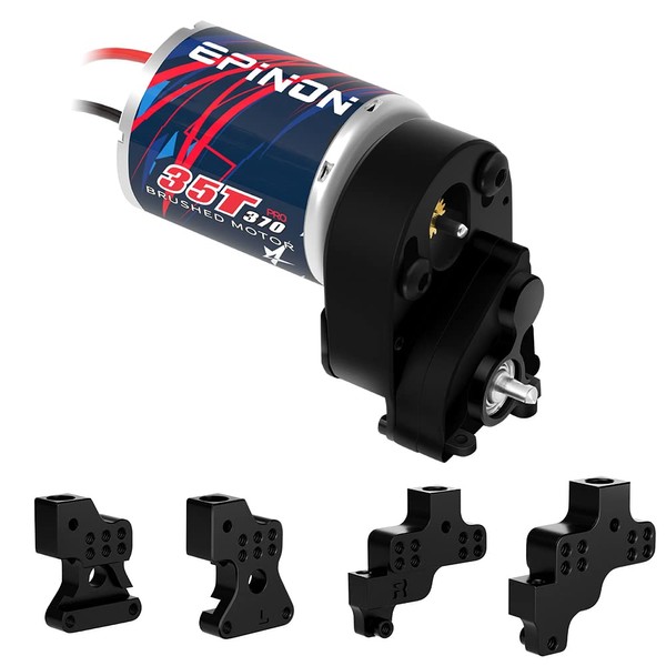 EPINON 370 35T Brushed Motor with Aluminum Transmission Gearbox and Shock Mounts for 1/24 AXIAL SCX24 Bronco JLU C10 Gladiator Deadbolt B17 Upgrade Parts (Black)