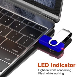 8GB Flash Drive, JEVDES 5 Pack Swivel Data Storage USB Flash Drive USB 2.0 Flash Drive Thumb Drives with LED Indicator, Jump Drive Zip Drive Memory Sticks (5 Mixed Color with Lanyards)