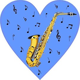 StickerTalk Heart-Shaped Vinyl Saxophone Sticker, 4 inches by 4 inches