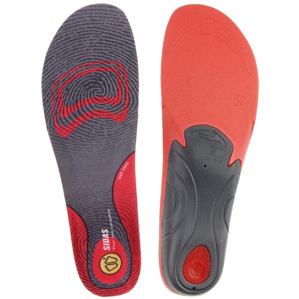 SIDAS 20121561 Insole, All-Round Cushion, 3D, S, Gray x Red, S (9.3 - 9.6 inches (23.5 - 24.5 cm)