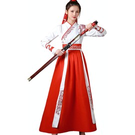 Lady Lazy Unisex Hakama Kimono Kimono Set, Women's, Men's, Cosplay, Ethnic Costume, White, Red (2XL)
