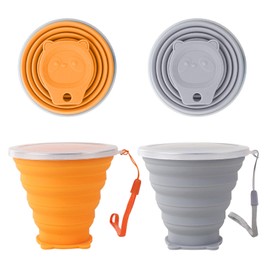 happkau Folding Cup, Set of 2, Folding Cup with Lid, 9.1 fl oz (270 ml), Multi-functional, Heat Resistant, Convenient to Carry, Cute, Stylish, Tableware, Lightweight, For Traveling, Camping,