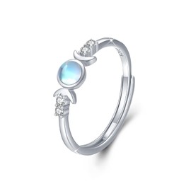 Moonstone Ring 925 Sterling Silver Open Ring for Women’s Synthetic Moonstone Jewellery Adjustable Ring for Girlfriend Mother