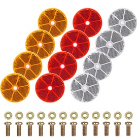 GOWTX Pack of 12 Round Rear Reflectors in 3 Colours, Diameter 60 mm Cat's Eye Side Spotlight Pendant, Round Reflectors for Screw-on, Screw-On Cat's Eye Side Spotlight for Car, Truck (Orange, White