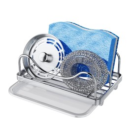 Consumest Sponge Holder for Kitchen Sink - Movable Sink Caddy for Countertop Organizer, 304 Stainless Steel Sponge Holder with Detachable Drip Tray for Kitchen Accessories-Silver