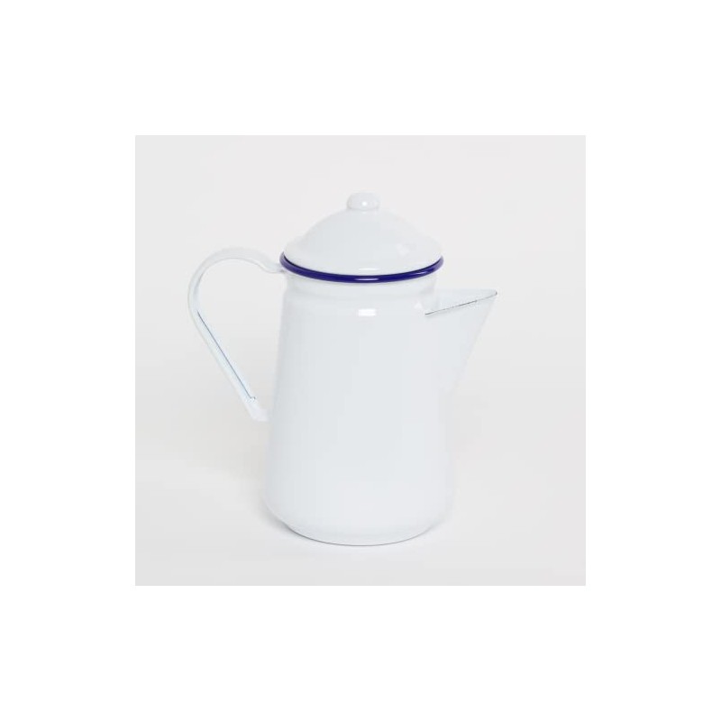 FALCON White Enamel Tall Coffee Pot with Handle & LID