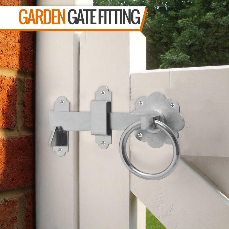 Ring Gate Latch Silver for Wooden Gates Zinc Plated 6"/150mm