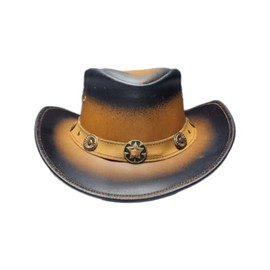 Equine Care Leather Cowboy Hat – Large | 100% Real Cowhide Western Hat with Sheriff Star Concho Band | Two-Tone Outback Rancher Hat for Men & Women., Two-tone Brown and Black Ombre, Large