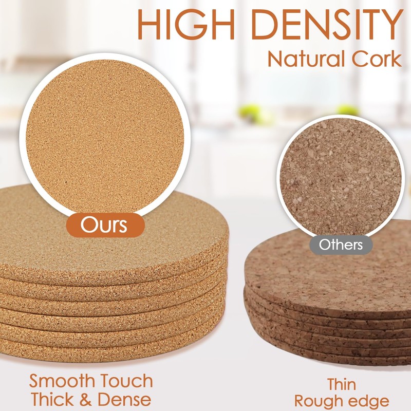6 Pack Extra Large Cork Trivet, 9.5 Inch High-Density Thick