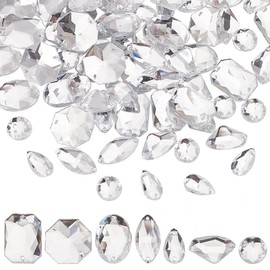 PH PandaHall 70 Pieces, 7 Types, Bijou Parts, 2 Holes, Acrylic, Rhinestones, Sewing, Flat Back, Cabochon, Decorative Material, For Crafts, Jelly, Accessory Parts, Clear