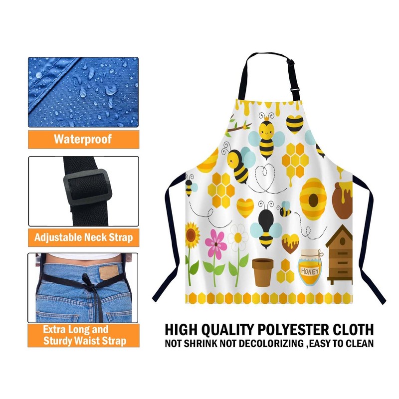BGBDEIA Honey Bees Apron Adjustable Neck Bib Apron for Men