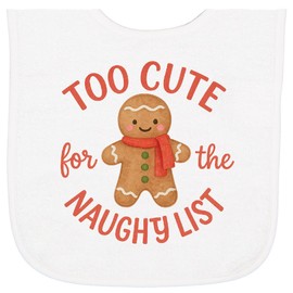 inktastic Too Cute for the Naughty List Gingerbread Christmas Baby Terry Cloth Bib White 46c70