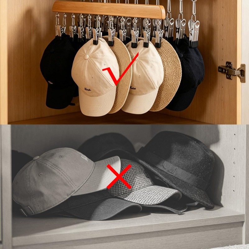 Closet Organizer with 10 Clips, 2 Pack Wooden Hanging Storage