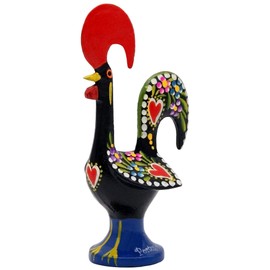 6 Inch Good Luck Portuguese Rooster Barcelos Metallic Figurine for Kitchen Decor (Black)