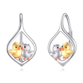 MONGAS Chicken Earrings Sterling Silver Chicken Leverback Earrings Animal Jewelry for Women
