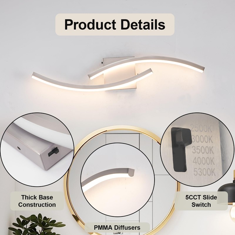 HLILCEH 23.62 inch Modern Bathroom Vanity Light Brushed Nickel Lights