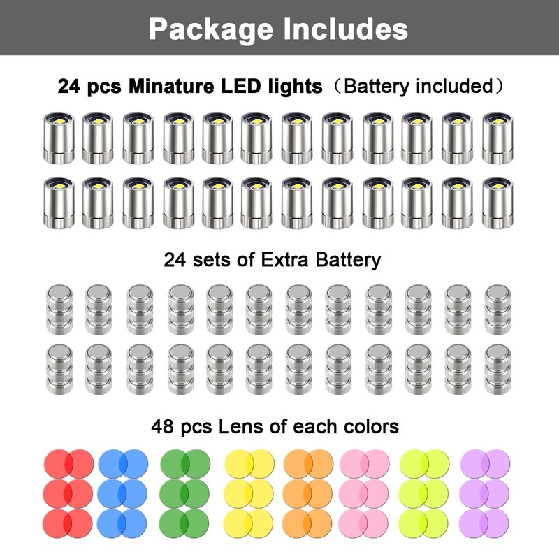 24 Full-color Pack Tiny Miniature DIY Battery Operated LED Lights,White
