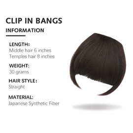SHEDOWIG Bangs Hair Clip in Bangs Synthetic Hair Extensions Front Fringe French Bangs with Temples Hairpiece for Women Curved Bangs Chocolate Brown