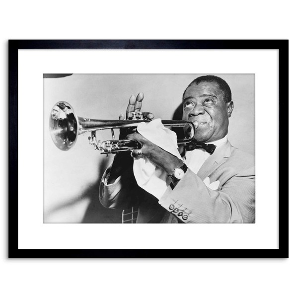 Wee Blue Coo 9x7 '' PHOTO MUSIC JAZZ LOUIS ARMSTRONG PLAYING TRUMPET FRAMED ART PRINT F97X825