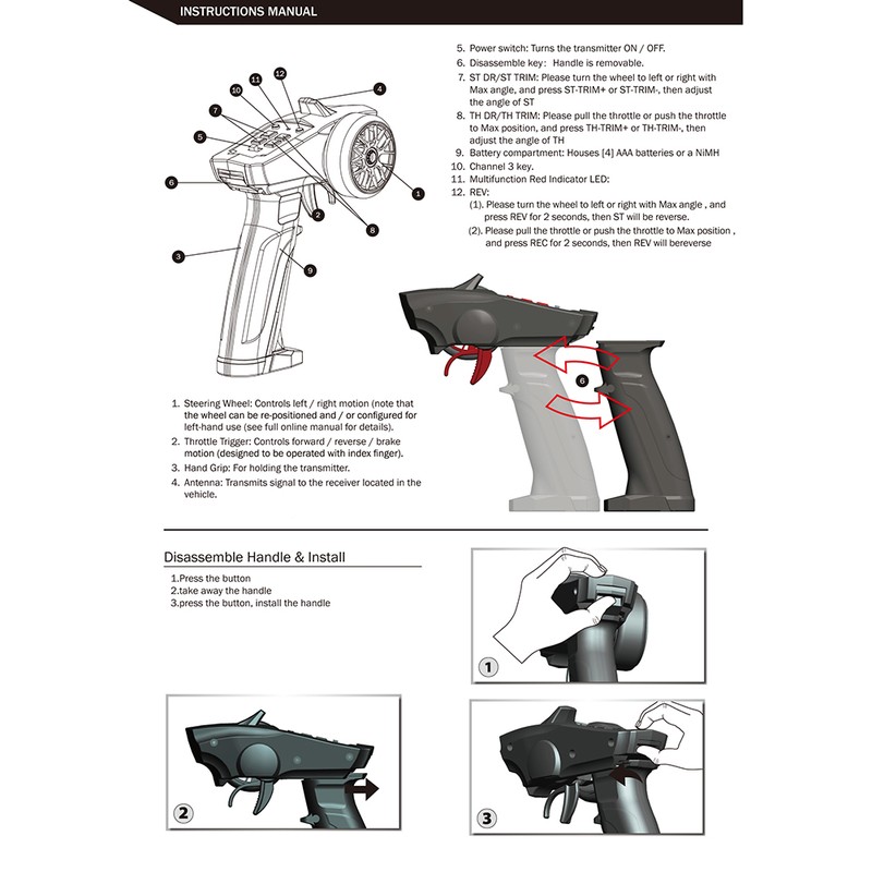 2.4GHz 3CH Radio Transmitter and Receiver Remote Controller for Car