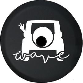 Funny Spare Tire Wheel Cover for Camper SUV Trailer Truck RV JP Thick PVC Leather | Cartoon Wave Black 33 Inch with Backup Camera Hole