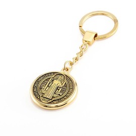 Saint Benedict of Nursia Keychain Gold Plated Locket Holy Patron of Europe Spiritual Christian Religious Keyring Gift
