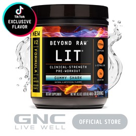 BEYOND RAW LIT V2 Clinical Strength Pre Workout Powder, Hits Harder, Bigger Pumps, Caffeine, L-Citrulline, Creatine, Gummy Shark, 30 Servings
